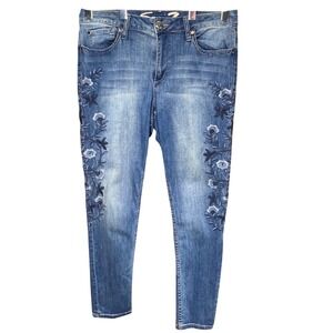 Seven7 Women's Skinny Jeans - Blue Floral Embroidery